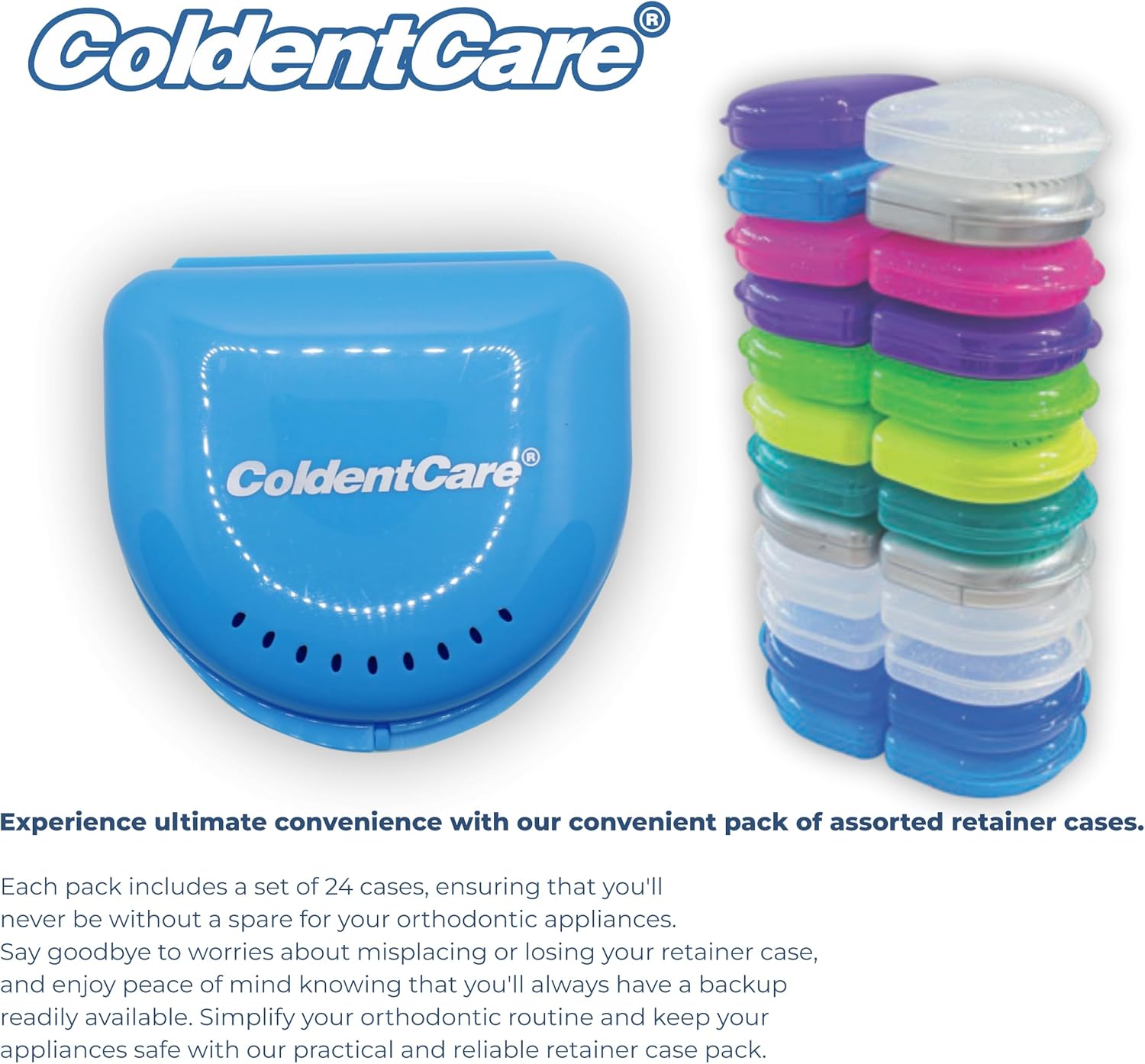 Orthodontic Retainer single slim with Vent Holes Assorted pack of 24, Retainer Case, Denture Case, Durable & Similar Mouth Guard Case, Tight Snap Lock, Easy to Use