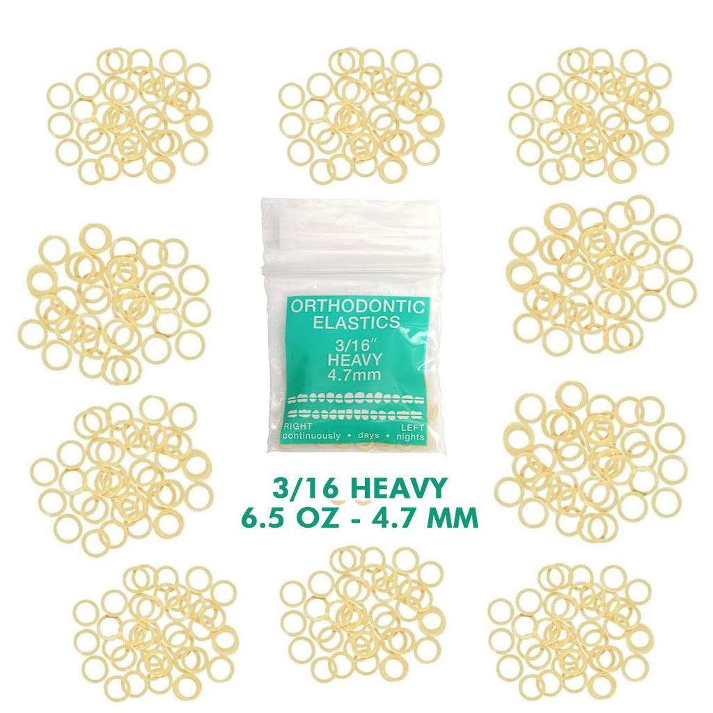 Orthodontic Intraoral Elastics - 10 bag x 100pcs - Heavy 3/16" 6.5 oz – 4.7mm, Surgical Latex - 1000pcs, Dental natural material - Made in USA - Orthodentalusa Corp.