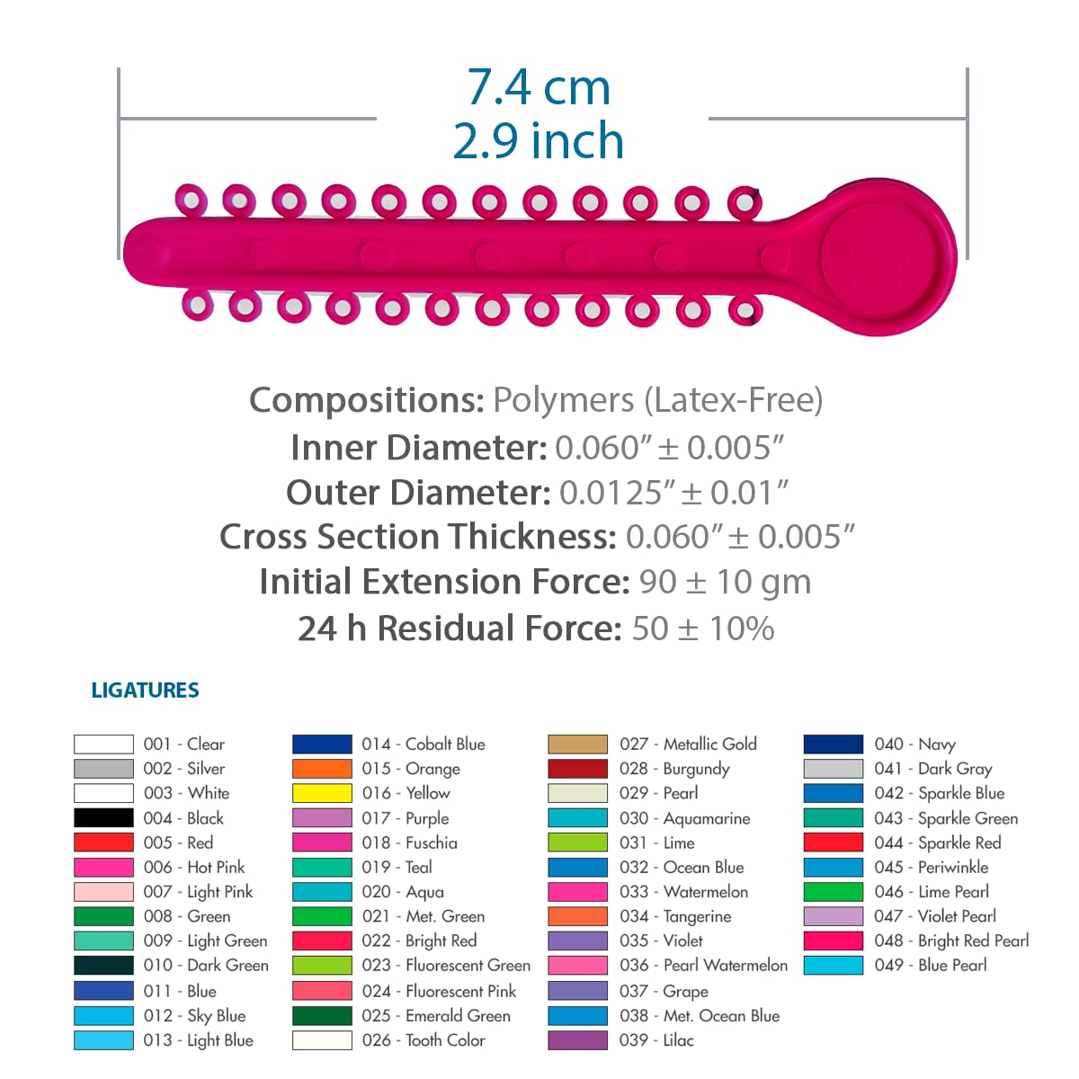 Orthodontic Ligature Ties 42 Keys/24 Donuts 1008pcs-Low Friction Technology, Latex Free, Medical grade polyurethane-.060 Inner/.125 Outer Diameter Made in USA Orthodentalusa Corp. Free Shipping