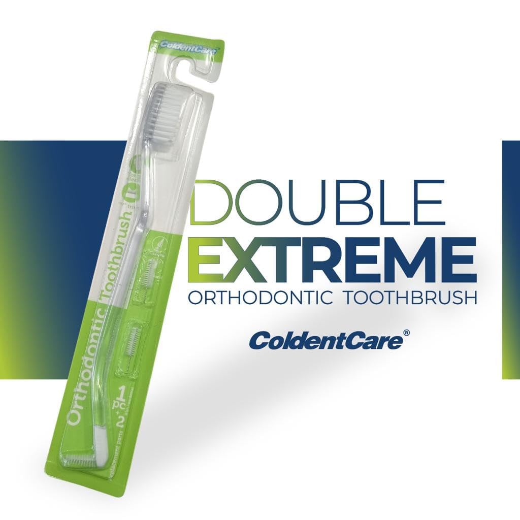 ColdentCare Orthodontic V-Shaped Toothbrush - Medium Bristle, Tongue Cleaner, Interproximal Head Ideal for Ortho Braces Cleaning, Double Extreme Toothbrush,1 Count (Pack of 5)