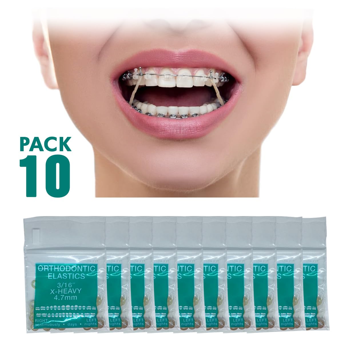 Orthodontic Intraoral Elastics - 10 bag x 100pcs - Extra Heavy 3/16" 8 oz – 4.7mm, Surgical Latex - 1000pcs, Dental natural material - Made in USA - Orthodentalusa Corp