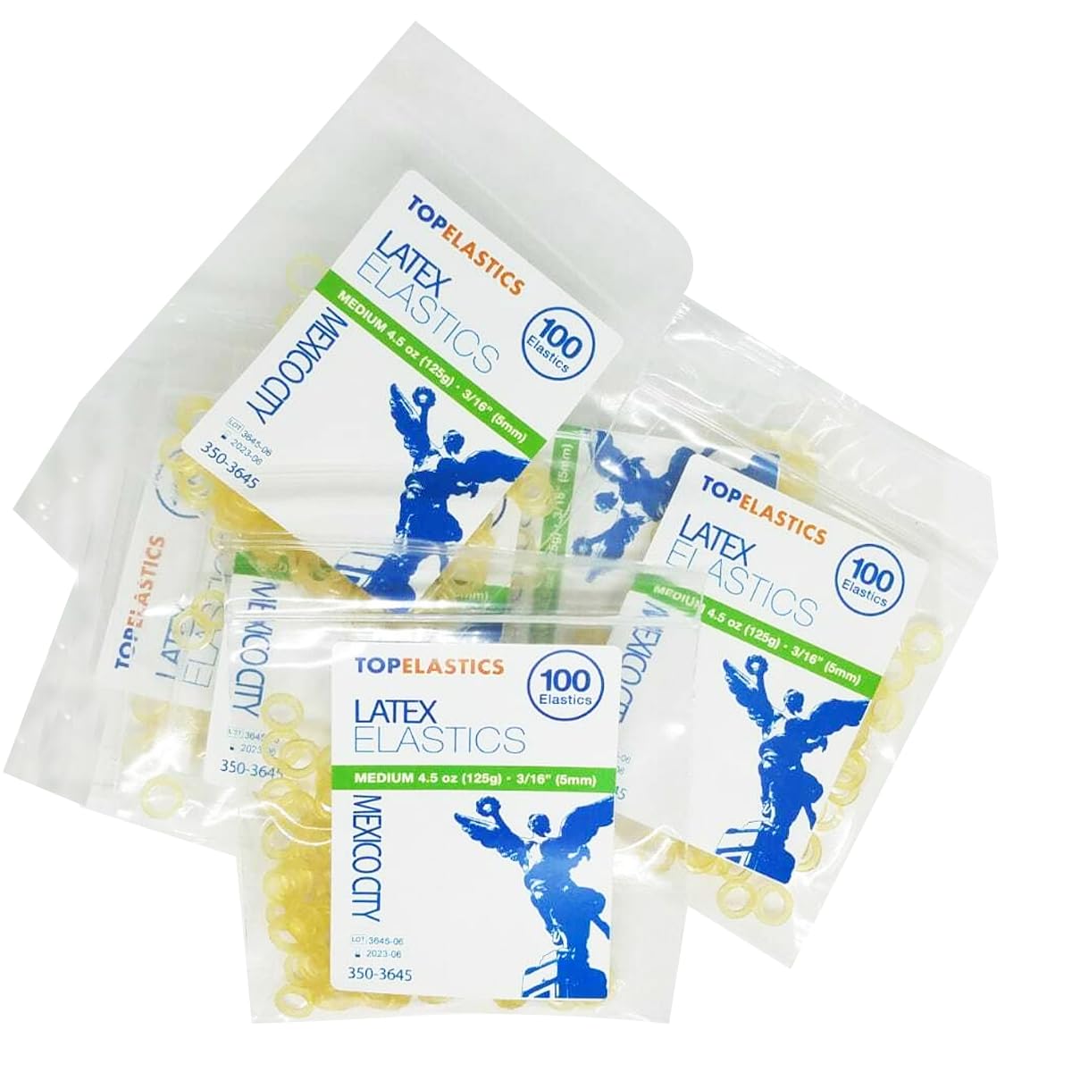Orthodontic Intraoral Elastic - 50 bag x 100pcs - 3/16" Medium 4.5oz - 5mm / Surgical latex MEXICO CITY, 5000 pcs per box, packaged in resealable poly bags - Made in USA - Orthodentalusa Corp.