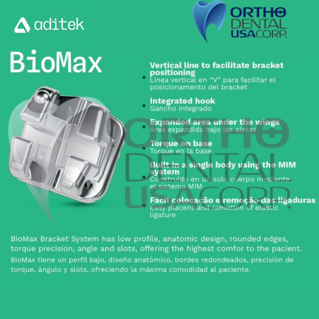 100 Kits Brackets 7×7 BioMax 022 Roth Hook 3,4,5 w/2800 pcs (100 patients) Aditek 05.04.0336
