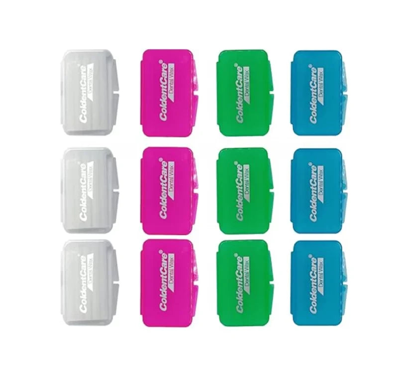Orthodontic Braces Wax, 50 pcs premium wax strips ColdentCare - Dental Wax for Braces and Aligners Wax Strips, Multicolor cases, 12 Pack with storage case, Light Mint Scent. 9024