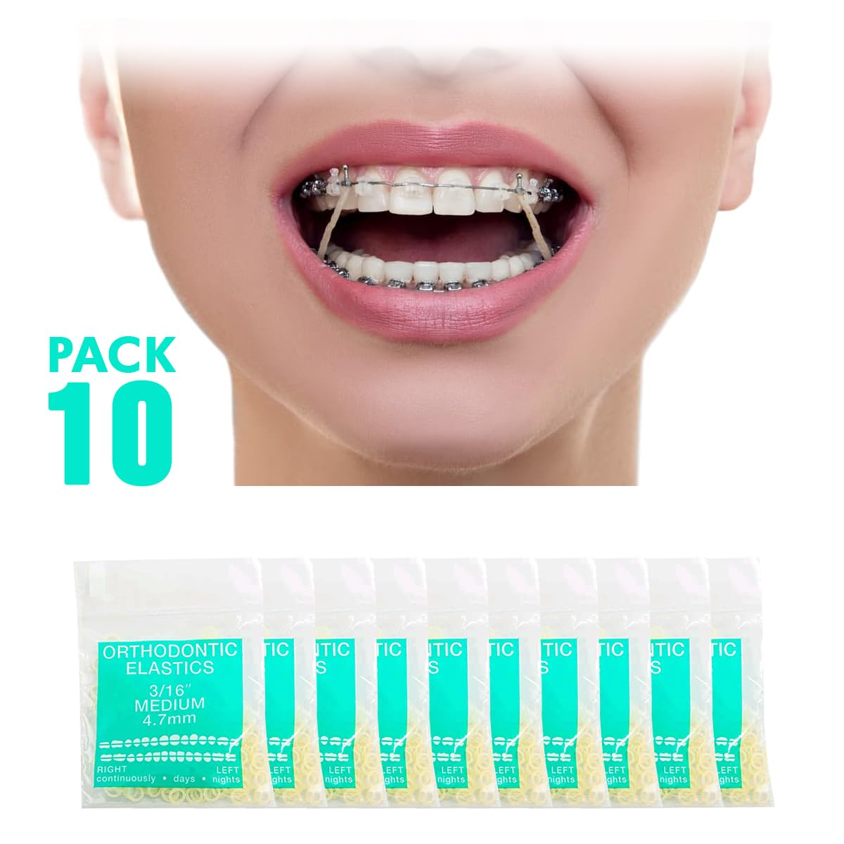 Orthodontic Intraoral Elastics - 10 bag x 100pcs - Medium 3/16" 4.5 oz – 4.7mm, Surgical Latex - 1000pcs, Dental natural material - Made in USA - Orthodentalusa Corp.