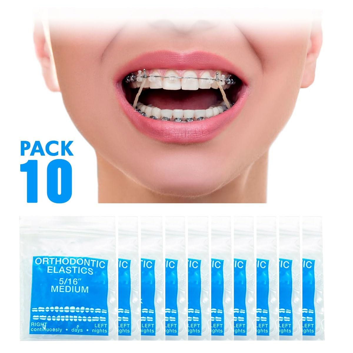 Orthodontic Intraoral Elastics - 10 bag x 100pcs - Medium 5/16" 4.5 oz – 7.9mm, Surgical Latex - 1000pcs, Dental natural material - Made in USA - Orthodentalusa Corp.