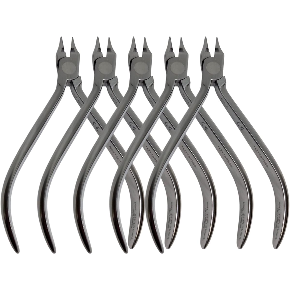 Set x 5 Orthodontic Bird Beak Pliers with Cutter – Slim and Sloped Beak – Japanese Steel – Premium Orthodontics – One Year Warranty – Ships from USA – Made by Orthodentalusa Corp.