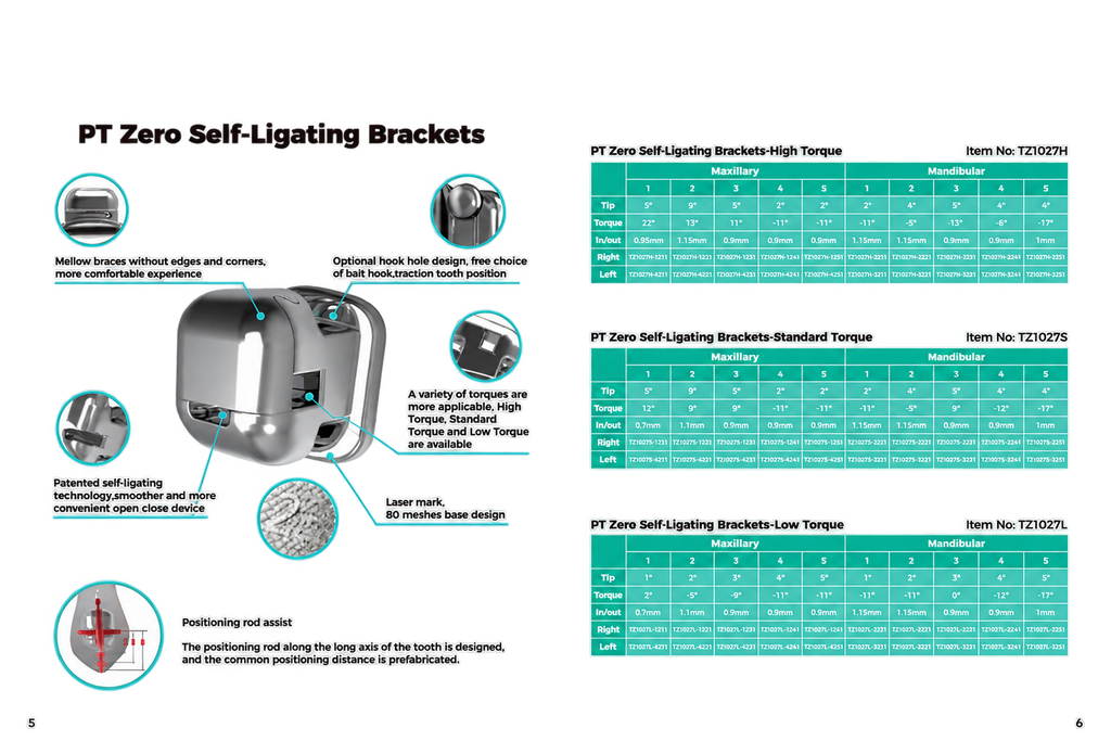PT Zero Brackets Self-Ligating Standard torque 0.22 from 7 to 7 / 28 pieces / with instrument