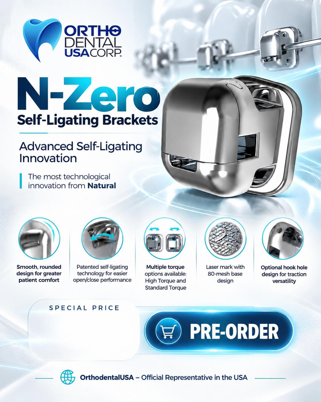 PT Zero Brackets Self-Ligating Standard torque 0.22 from 7 to 7 / 28 pieces / with instrument