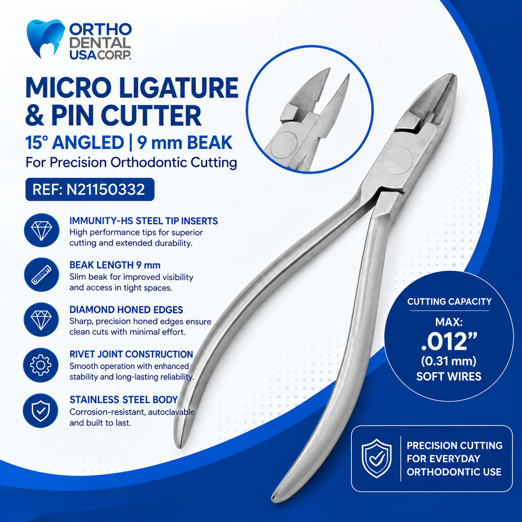 Mini Ligature & Pin Cutters, 15 Degree Angled Slim Beak