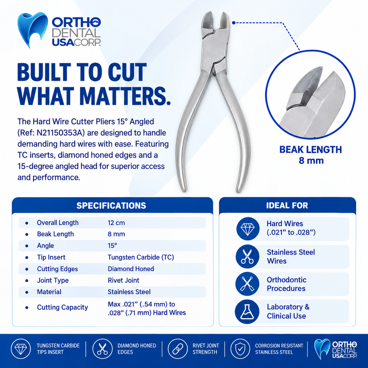 Hard Wire Cutter Pliers 15 Degree Angled 12 cm (Hu Friedy Type)