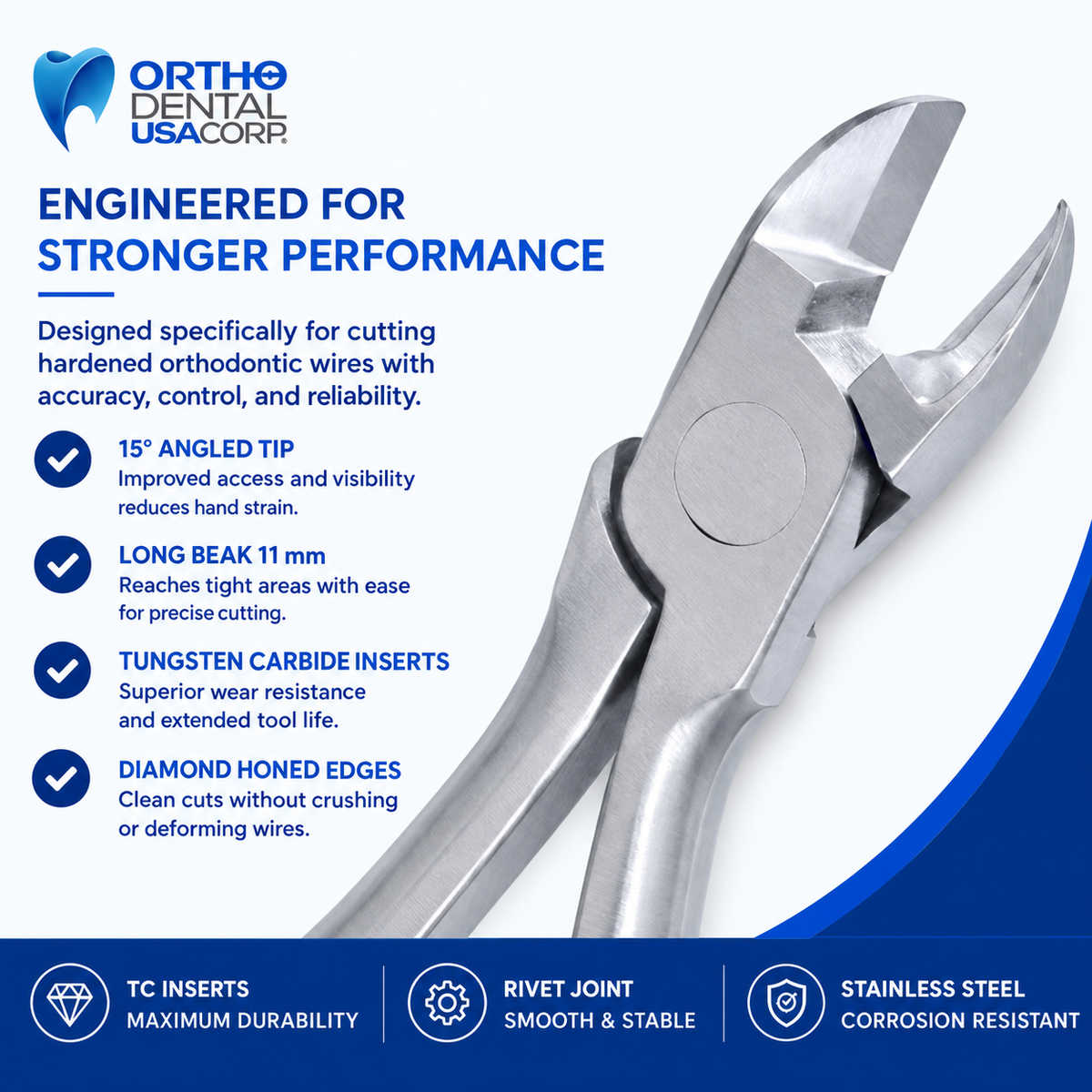 Hard Wire Cutter Pliers 15 Degree Long Beak 13.5 cm