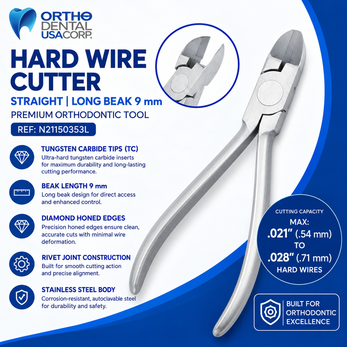 Hard Wire Cutter Straight Long Beak 12 cm