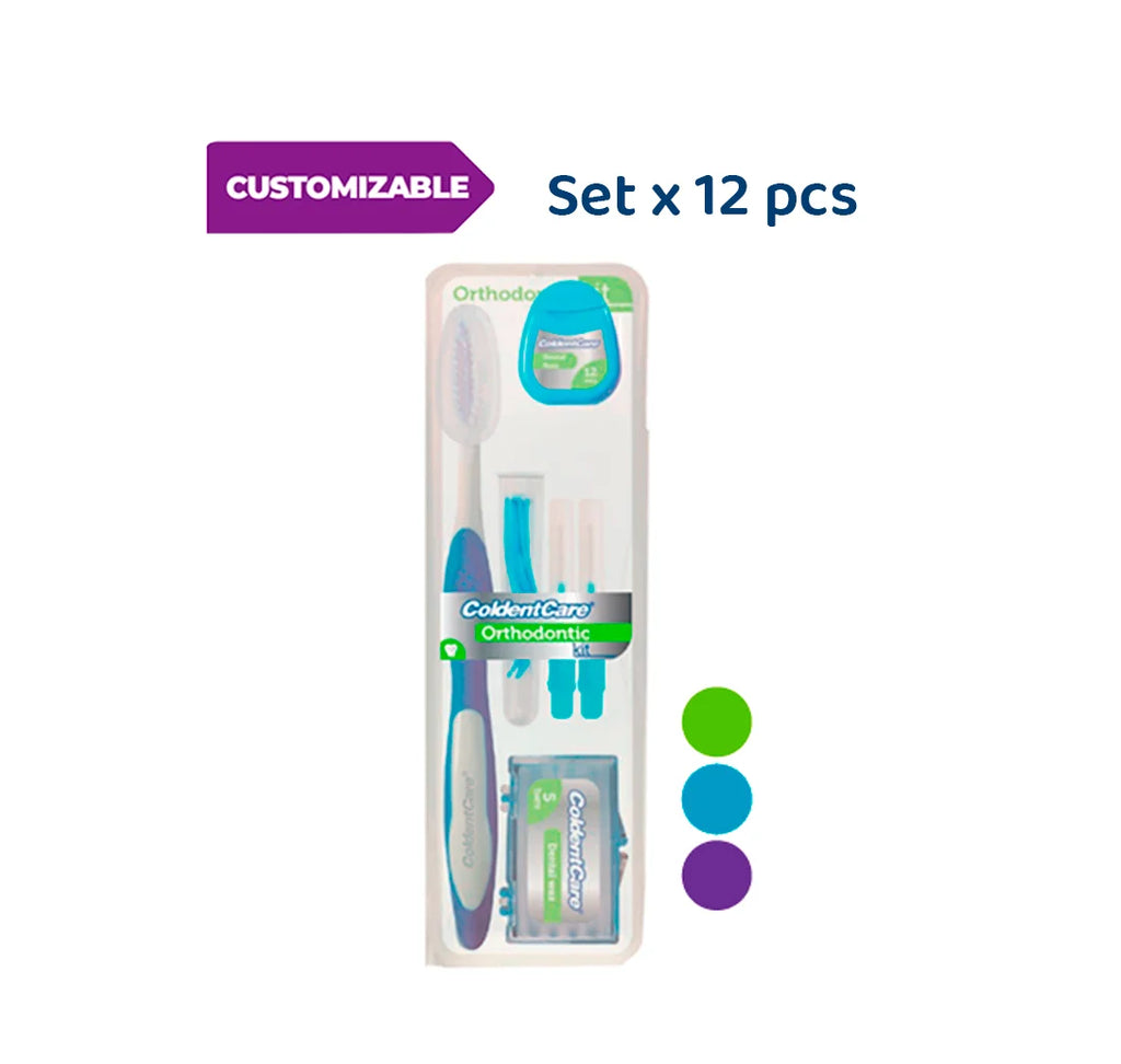 ColdentCare Braces Cleaning Kit - Set x 12 pcs - Portable Orthodontic Toothbrush Kit Medium Oral Care Dental Travel Kit - Includes 2 Interdental Brush, 5 bars of orthodontic Dental Wax, 1 Dental Floss 12m, 13 Dental Floss Threader Multipurpose Case K146
