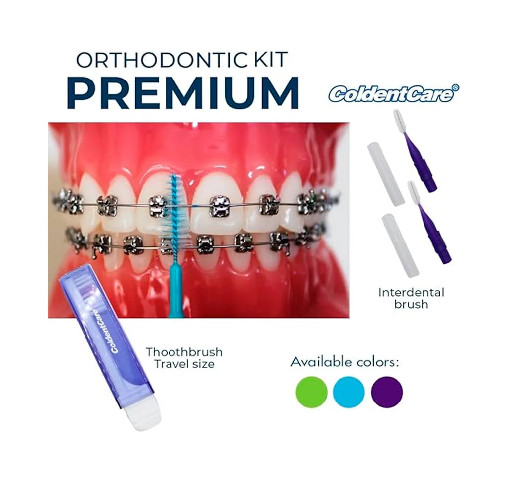 Box 164 pcs Orthodontic Oral Care Kit for Cleaning Brackets Braces Coldentcare, includes Toothbrush and Cap, Travel Toothbrush, Dental Floss 12m, Dental wax, Floss threaders, Interdental Toothbrush K147