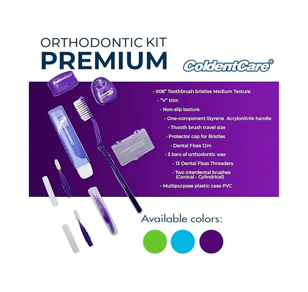 Set x 12 pcs Orthodontic Oral Care Kit for Cleaning Brackets Braces Coldentcare, includes Toothbrush and Cap, Travel Toothbrush, Dental Floss 12m, Dental wax, Floss threaders, Interdental Toothbrush K147