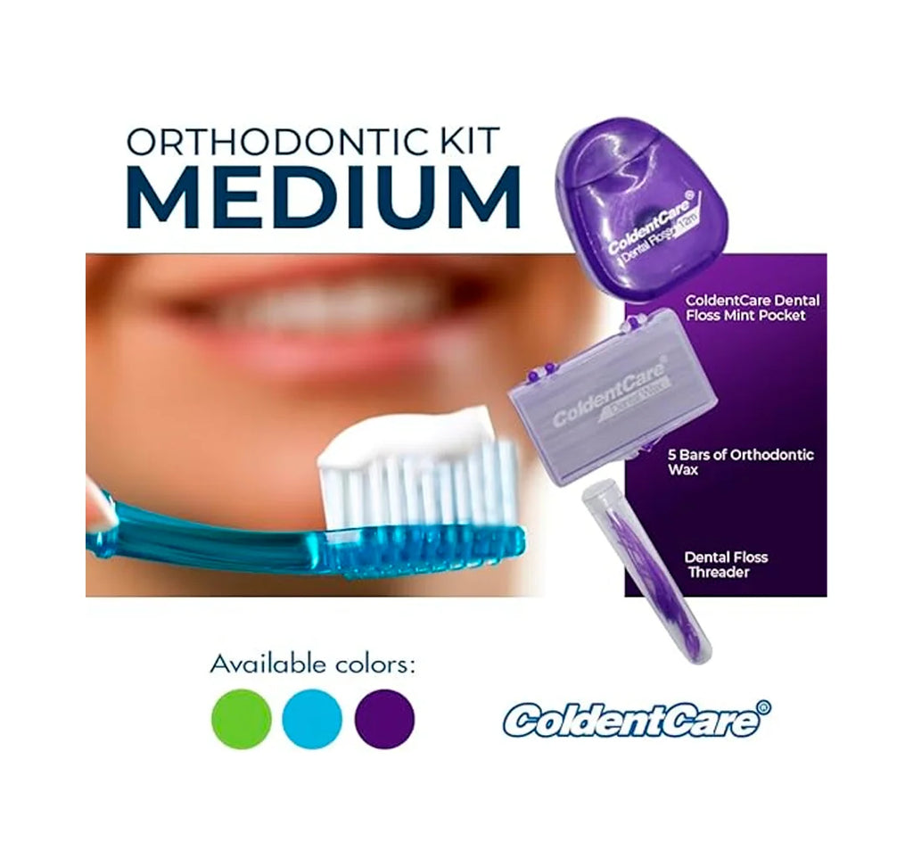 Box 164 pcs Orthodontic Oral Care Kit for Cleaning Brackets Braces Coldentcare, includes Toothbrush and Cap, Travel Toothbrush, Dental Floss 12m, Dental wax, Floss threaders, Interdental Toothbrush K147