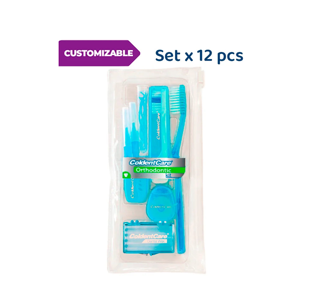 Set x 12 pcs Orthodontic Oral Care Kit for Cleaning Brackets Braces Coldentcare, includes Toothbrush and Cap, Travel Toothbrush, Dental Floss 12m, Dental wax, Floss threaders, Interdental Toothbrush K147
