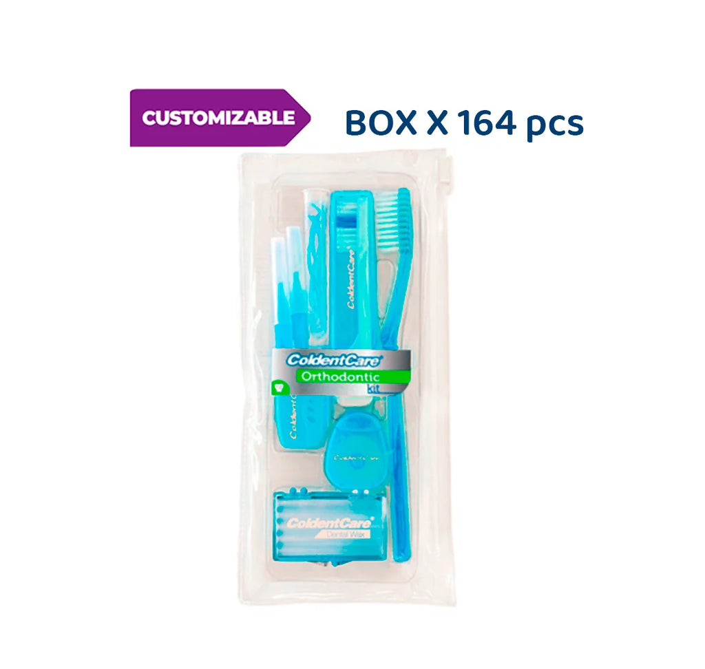 Box 164 pcs Orthodontic Oral Care Kit for Cleaning Brackets Braces Coldentcare, includes Toothbrush and Cap, Travel Toothbrush, Dental Floss 12m, Dental wax, Floss threaders, Interdental Toothbrush K147