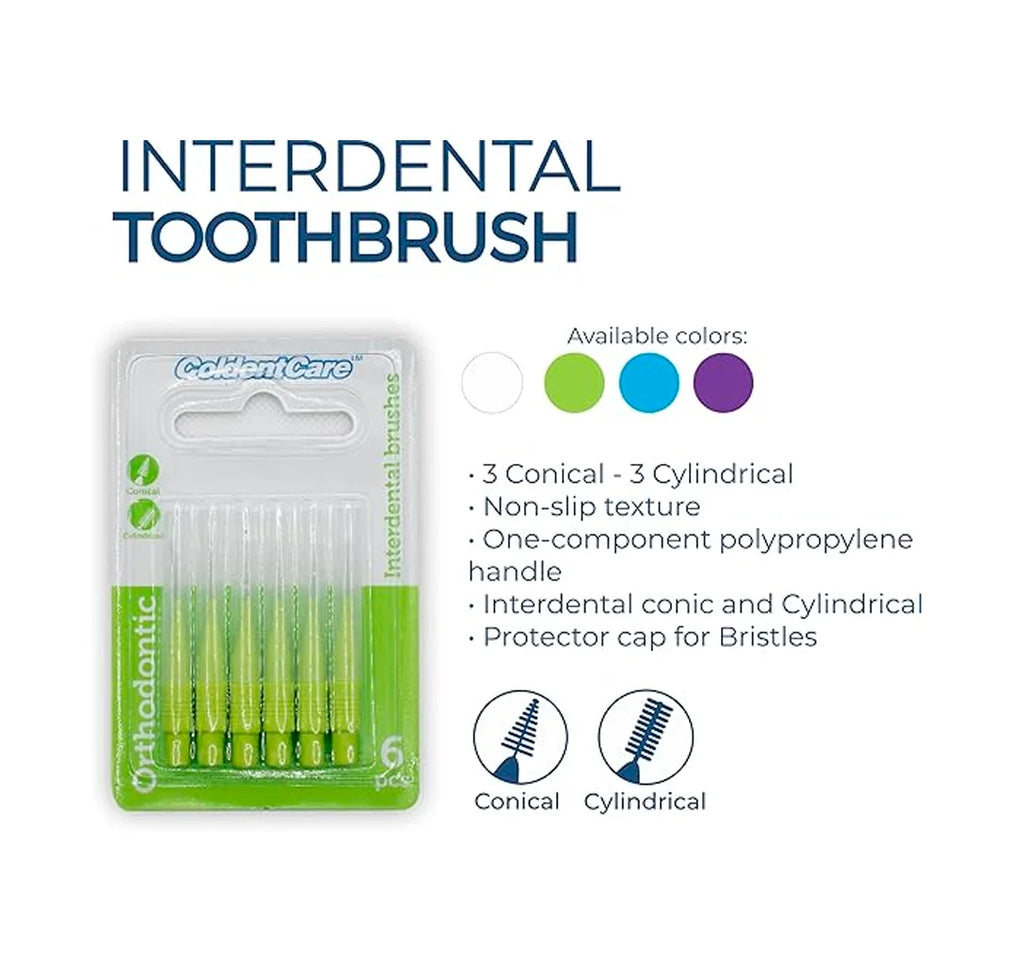 K152 X 504 ColdentCare Orthodontic Interdental Toothbrush Dental Brush for Teeth Cleaning Box x 504 pcs - Conical, Cylindrical, interdental Toothbrush