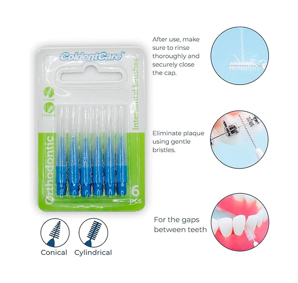 K152 X 504 ColdentCare Orthodontic Interdental Toothbrush Dental Brush for Teeth Cleaning Box x 504 pcs - Conical, Cylindrical, interdental Toothbrush