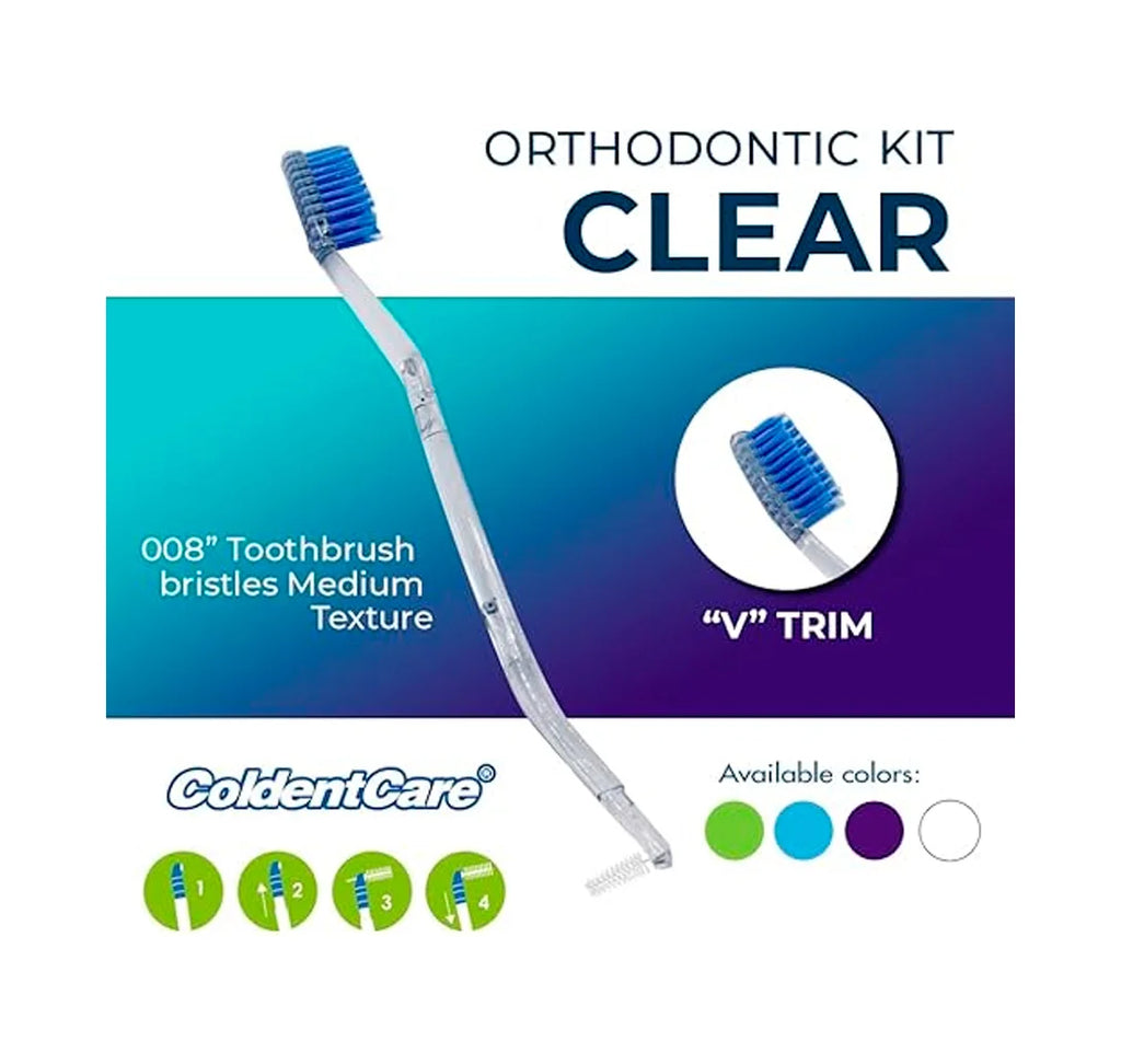 K304 Orthodontic Oral Care Kit for Cleaning Brackets Braces Coldentcare, includes Toothbrush and Cap, Travel Toothbrush, Dental Floss 12m, Dental wax, Interdental Toothbrush K304