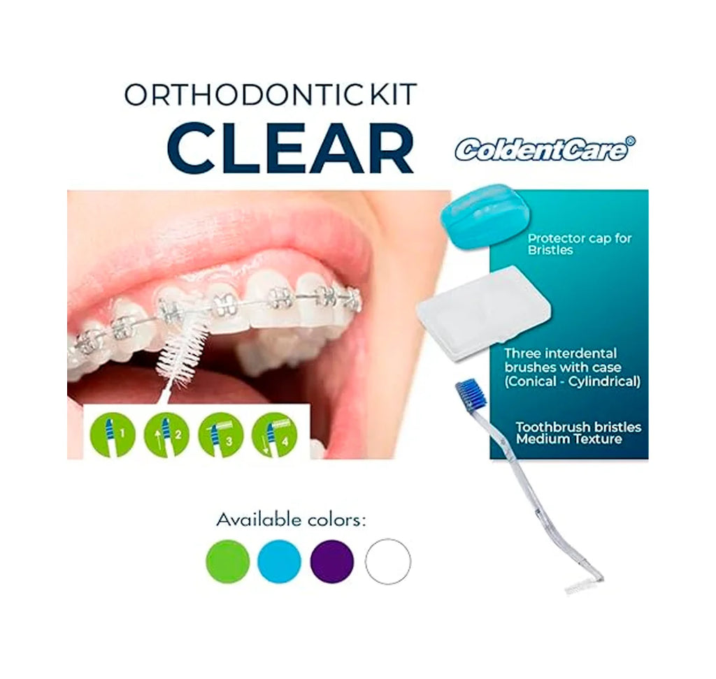 K304 Orthodontic Oral Care Kit for Cleaning Brackets Braces Coldentcare, includes Toothbrush and Cap, Travel Toothbrush, Dental Floss 12m, Dental wax, Interdental Toothbrush K304