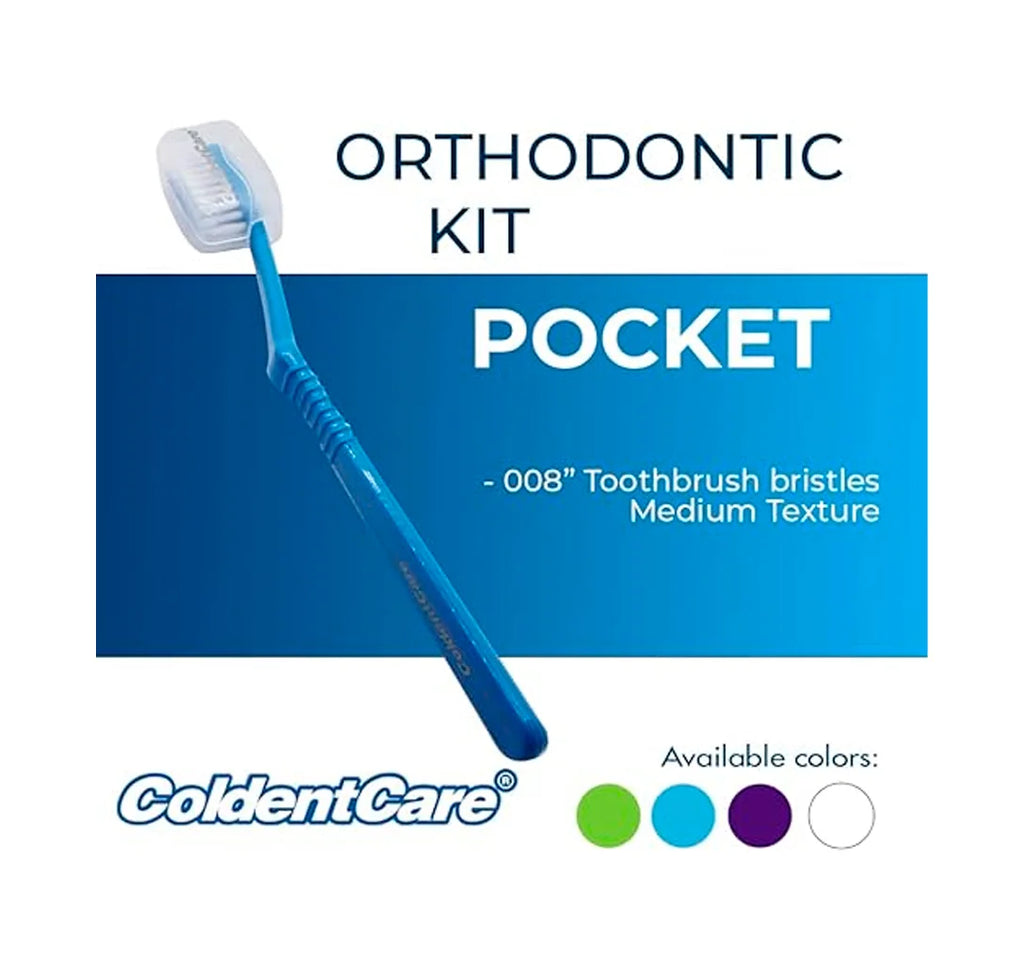 ColdentCare Orthodontic Kit Pocket - Set x 12 pcs - Compact and Complete Oral Care Set with Toothbrush, Floss, Wax, Threaders, Interdental Brush, and Case