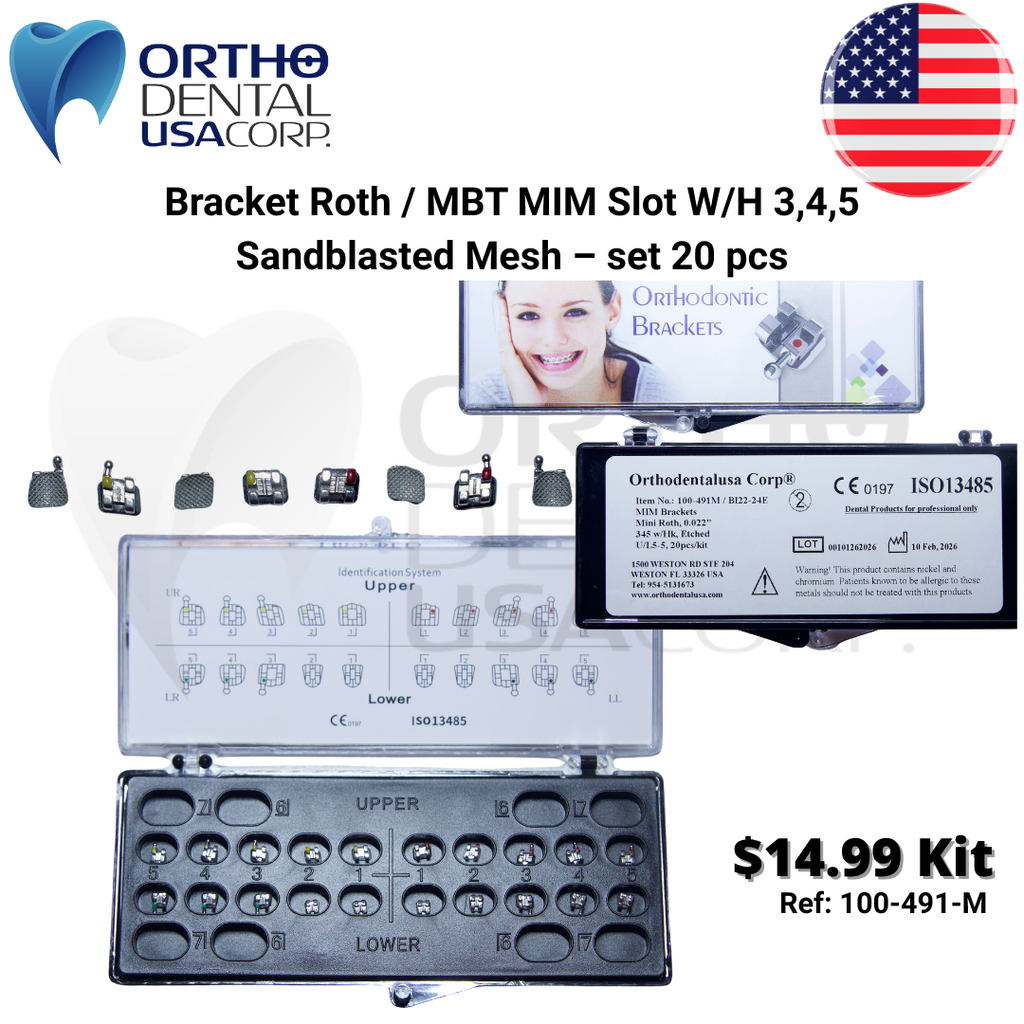 Bracket Roth / MBT MIM Slot W/H 3,4,5 Sandblasted Mesh - set 20 pcs 100-391M