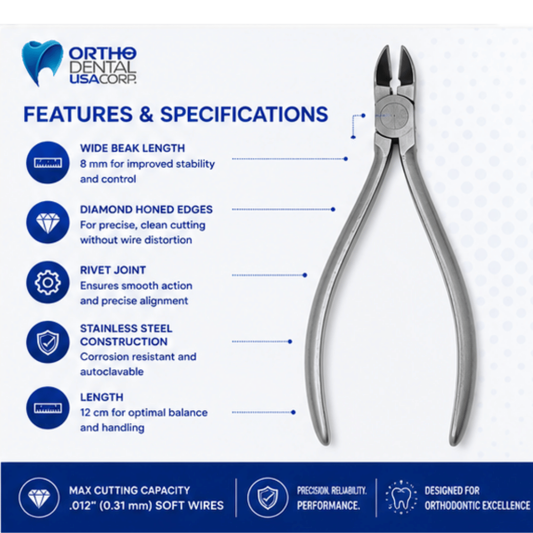 Set x 6 Orthodontic Ligature & Pin Cutters – Wide Straight 12 cm with SS Tip – Hu-Friedy Style/One-Year Warranty - Made for The USA by Premium Orthodontics - Orthodentalusa Corp. N21150330