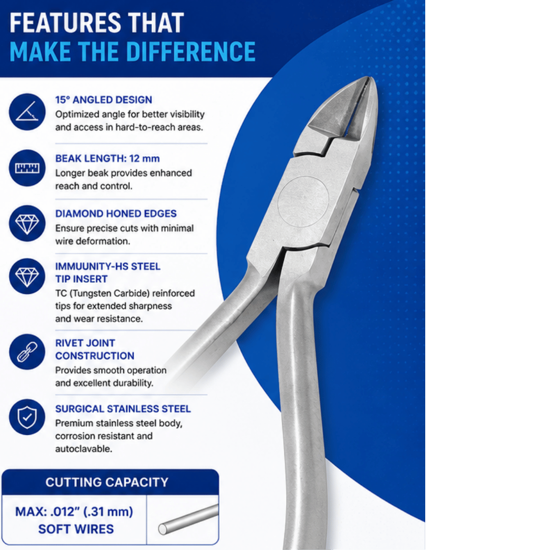 Ligature and Pin Cutter, 15 Degree Angled TC / Hu-Friedy Style