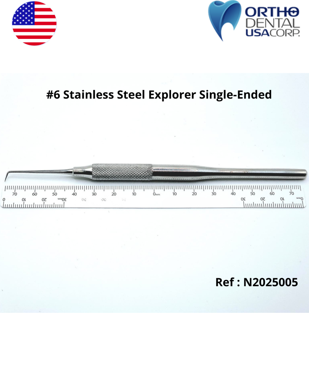 #6 Stainless Steel Single-Ended Dental Explorer – Precision Diagnostic Instrument for Dental Exams, Calculus Detection