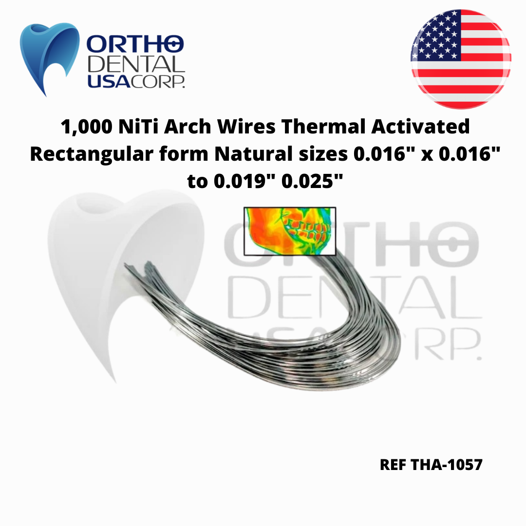 1000 NiTi Arch Wires Thermal Activated Rectangular Natural form sizes 0.016" x 0.016" to 0.019"  0.025"