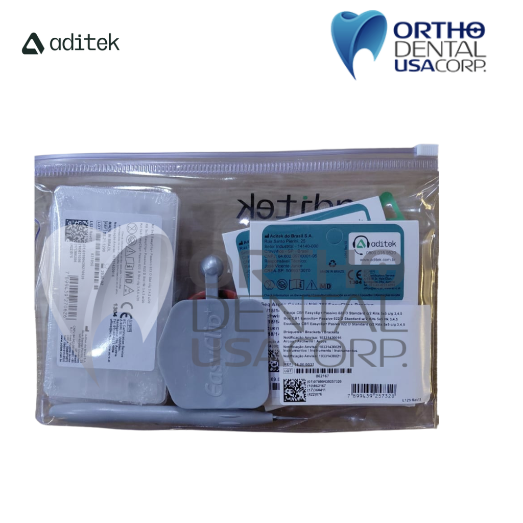 Model for Study with self ligating Brackets 7×7 EasyClip+ Passive 022 MBT Hk 3,4,5 w/28 pcs Vector+, BioMax, Ceramic Translux, Sapphire Aditek 00.02.0005