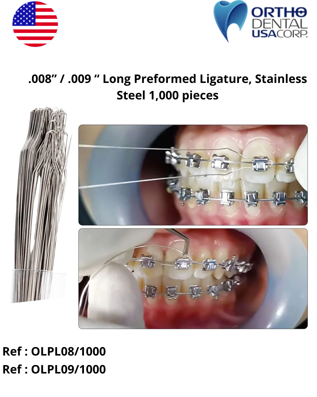 Orthodontic Preformed Ligature Wire SS Ties Long .008" / .009" 1000pcs OLPL-xx