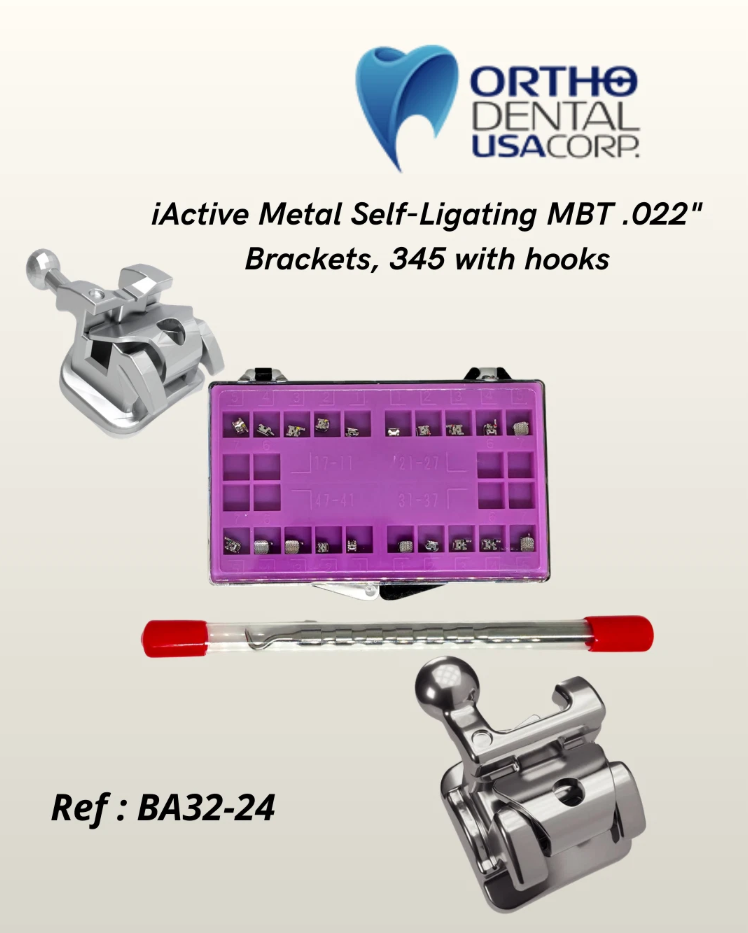 Active Metal Self-Ligating MTB .022" Brackets, 345 with hooks BA-32-24