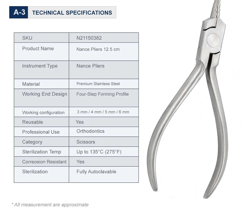 Set x 5, 10, 15,20,30 and 50 Orthodontic Nance Pliers 12 cm Orthodentalusa Made for USA
