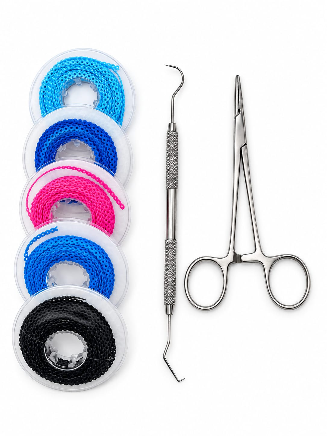 7-Piece Orthodontic Braces Color Change Kit with Pliers, Dual-Ended Probe & 5 Continuous Power Chains