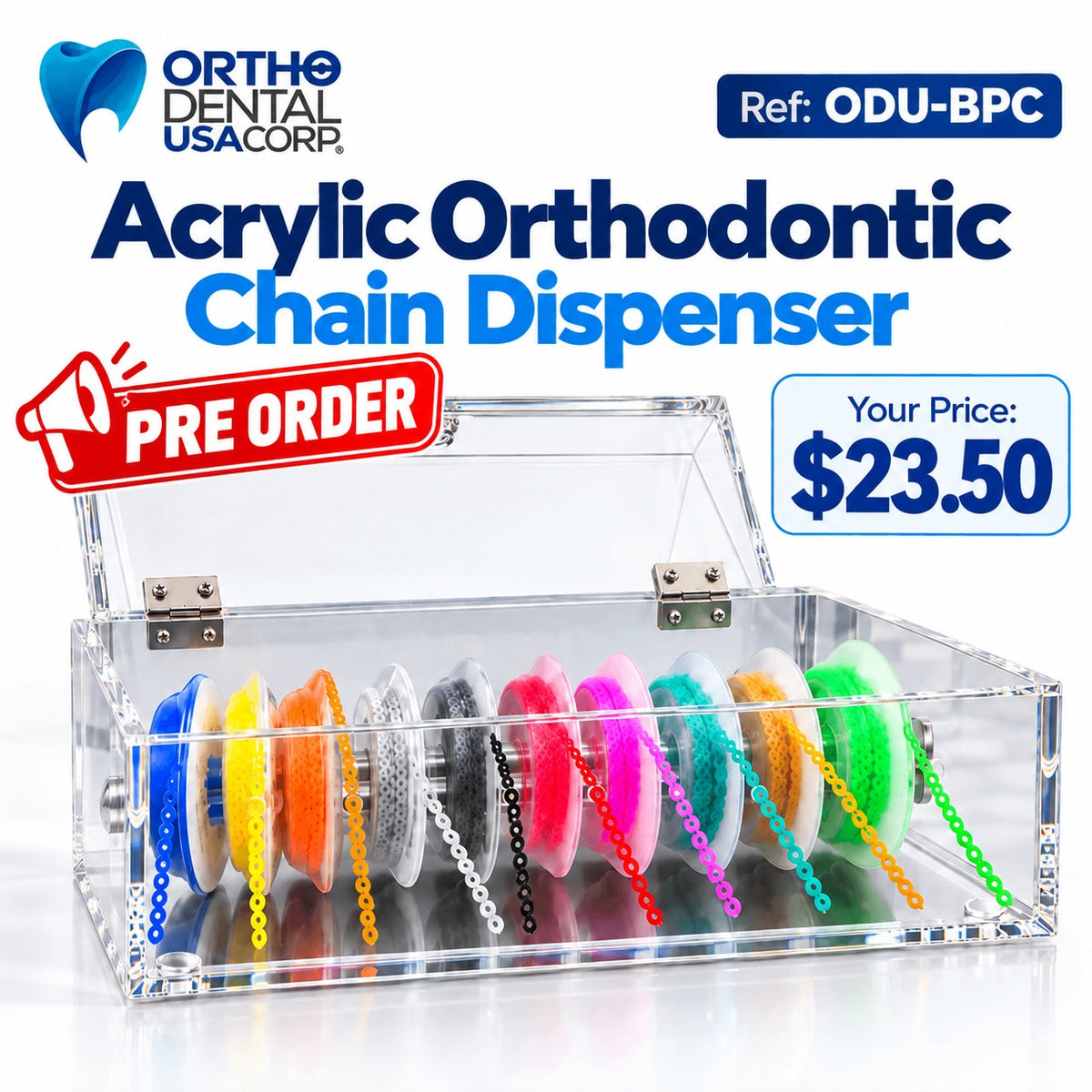 Acrylic Orthodontic Chain Dispenser 10-Spool Organizer Power chain NOT included