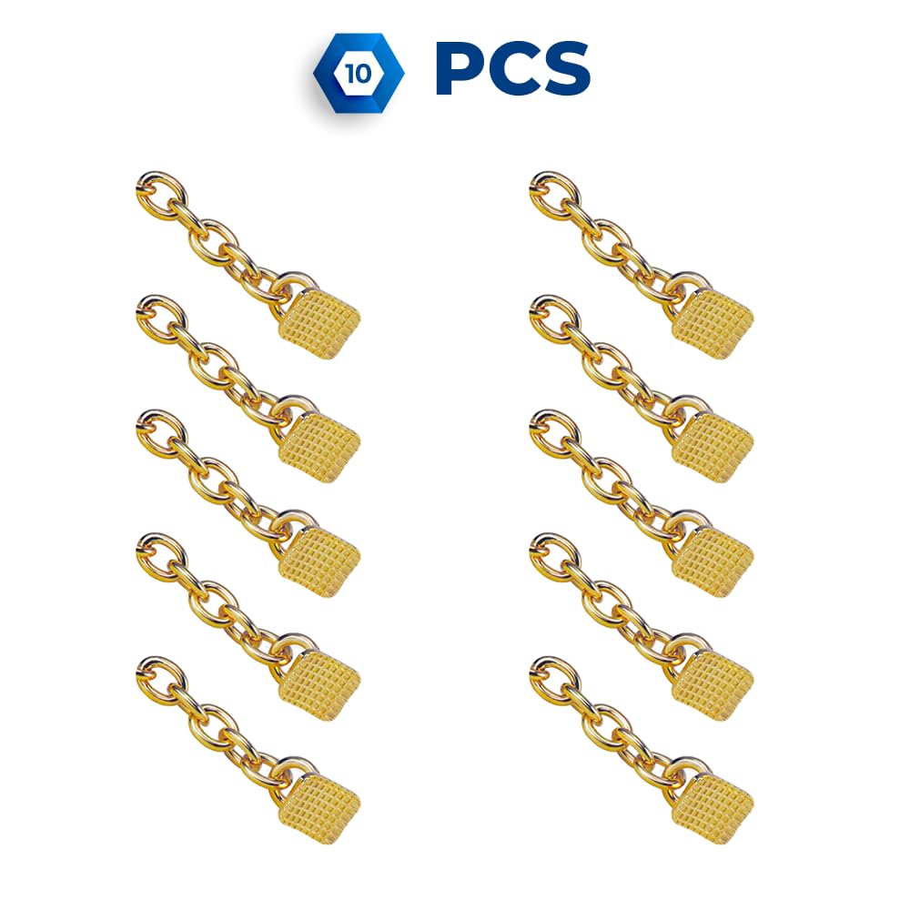 Eruption Appliance Traction Attachments: Buttons with Chain and Eyelets - Traction Chains with Rectangular Buttons (Stainless Steel & Gold Plated) - 10 Units per Pack