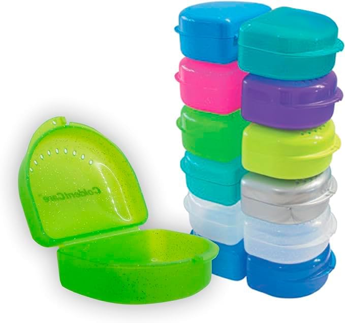 Orthodontic Retainer Double with Vent Holes Assorted pack of 12 ColdentCare - Retainer Case, Denture Case, Durable & Similar Mouth Guard Case, Tight Snap Lock
