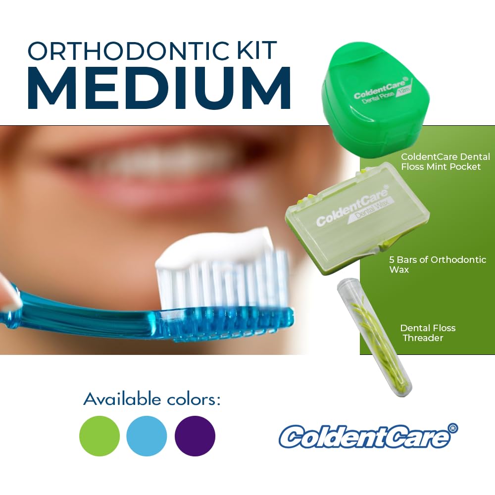 ColdentCare Orthodontic Oral Care Kit for Cleaning Brackets Braces, Includes Toothbrush and Cap, Travel Toothbrush, Dental Floss 12m, Dental Wax, Floss Threaders, Interdental Toothbrush. Free Shipping