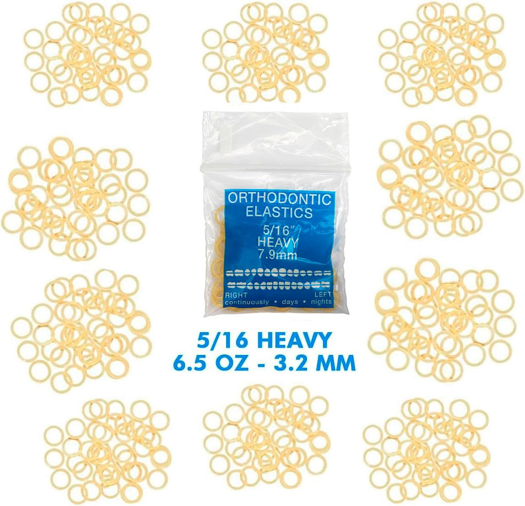 Orthodontic Intraoral Elastics - 10 bag x 100pcs - Heavy 5/16" 6.5 oz – 7.9mm, Surgical Latex - 1000pcs, Dental natural material - Made in USA - Orthodentalusa Corp.