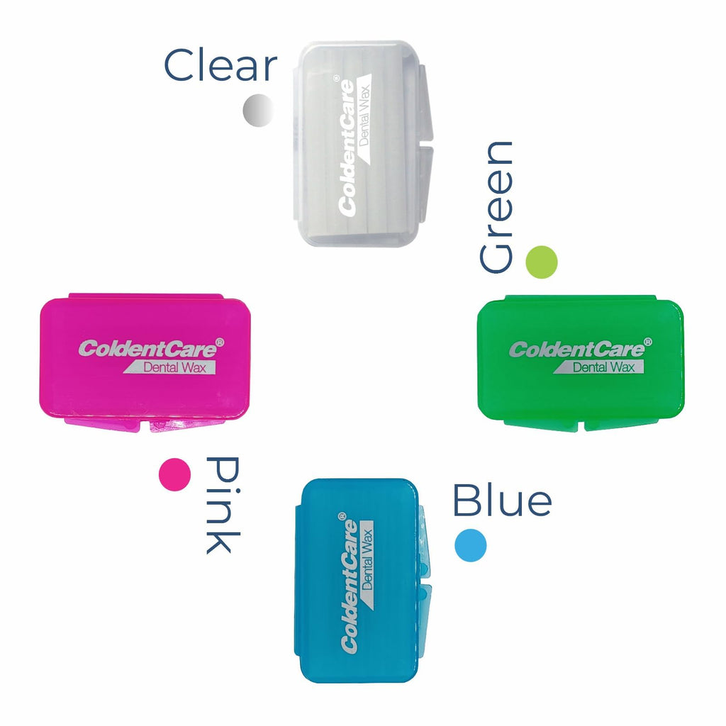 Orthodontic Braces Wax, 60 premium wax strips ColdentCare - Dental Wax for Braces and Aligners Wax Strips, Multicolor cases, 12 Pack with storage case, Light Mint Scent.