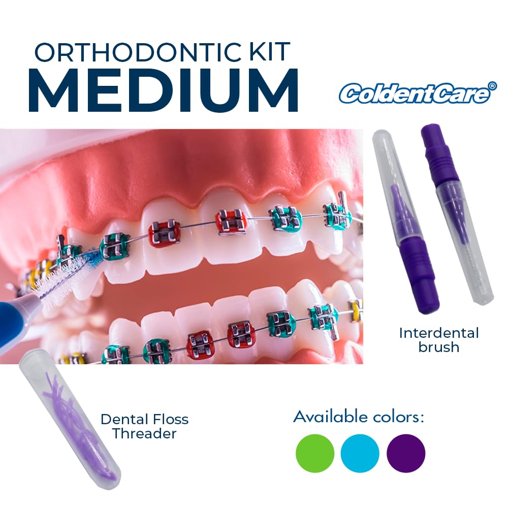 Braces Cleaning Kit for Teeth, Portable Orthodontic Toothbrush Kit Oral Care Dental Travel - 2 Interdental Brush, 5 Bars of Wax, 1 Dental Floss 12m, 13 Dental Floss Threader Multipurpose case(Purple)