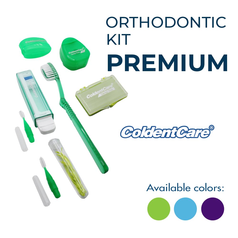 ColdentCare Orthodontic Oral Care Kit for Cleaning Brackets Braces, Includes Toothbrush and Cap, Travel Toothbrush, Dental Floss 12m, Dental Wax, Floss Threaders, Interdental Toothbrush. Free Shipping
