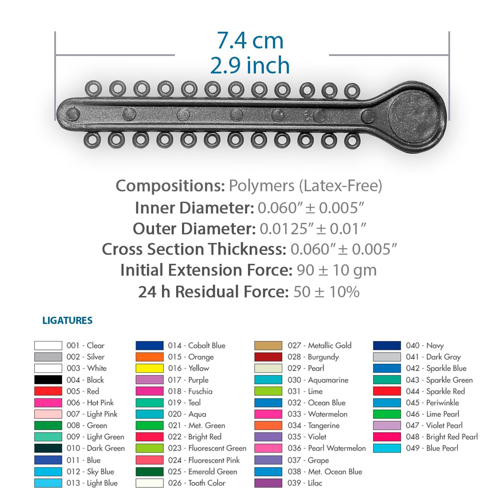 Orthodontic Ligature Ties 42 Keys/24 Donuts 1008pcs-Low Friction Technology, Latex Free, Medical grade polyurethane-.060 Inner/.125 Outer Diameter-Made in USA-Orthodentalusa Corp. Free Shipping