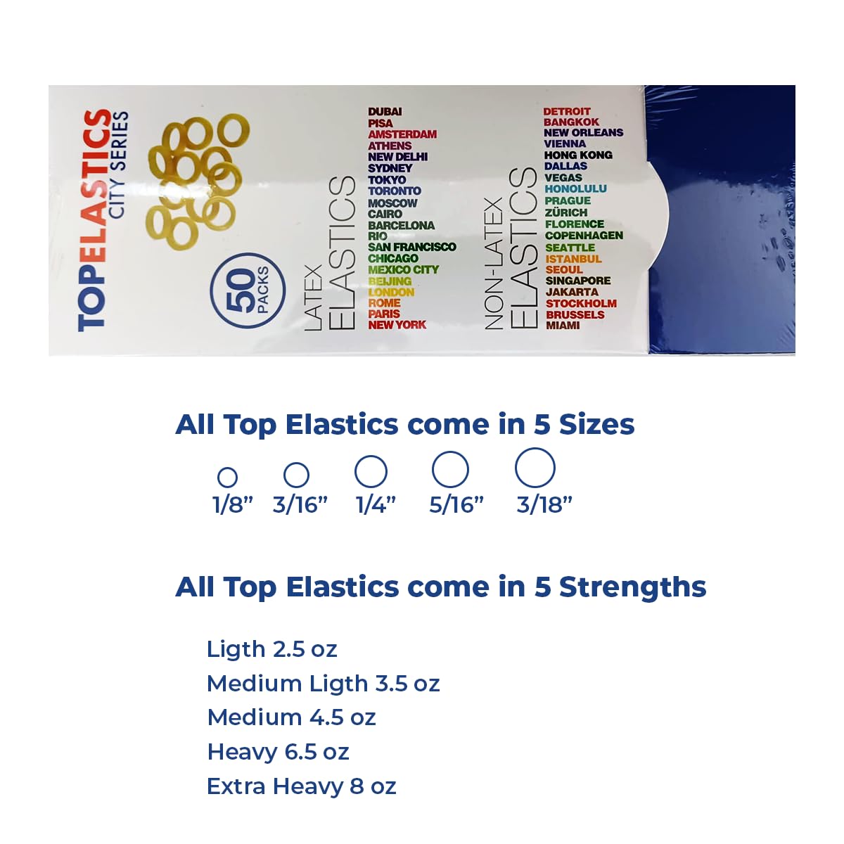 Orthodontic Intraoral Elastic - 50 bag x 100pcs - 1/4" Heavy 6.5oz - 6mm / Surgical latex CAIRO, 5000 pcs per box, packaged in resealable poly bags - Made in USA - Orthodentalusa Corp.