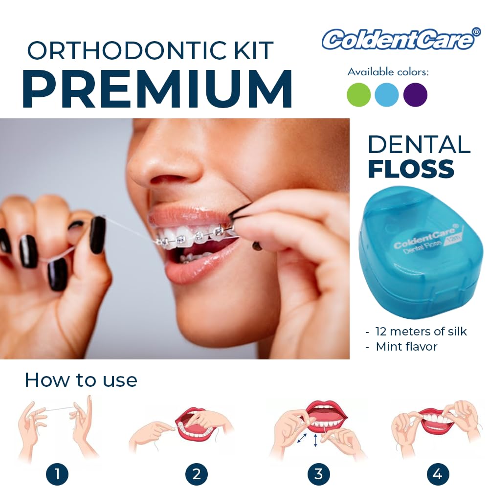 ColdentCare Orthodontic Oral Care Kit for Cleaning Brackets Braces, Includes Toothbrush and Cap, Travel Toothbrush, Dental Floss 12m, Dental Wax, Floss Threaders, Interdental Toothbrush. Free Shipping