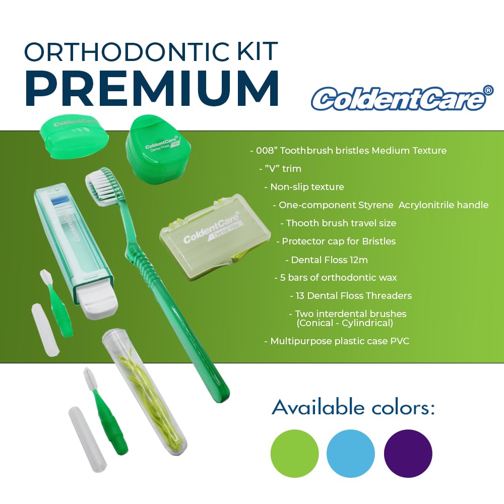 ColdentCare Orthodontic Oral Care Kit for Cleaning Brackets Braces, Includes Toothbrush and Cap, Travel Toothbrush, Dental Floss 12m, Dental Wax, Floss Threaders, Interdental Toothbrush. Free Shipping